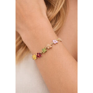 14K Gold Plated Women's Multicolor Flower Crystal Bracelet Brand New